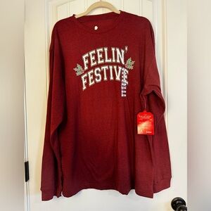 Feelin' Festive Long Sleeve Graphic Tee - Burgundy